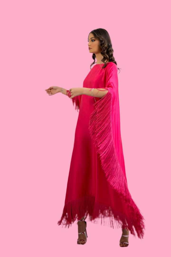 Latifa Fringe Fuchsia Caftan Dress