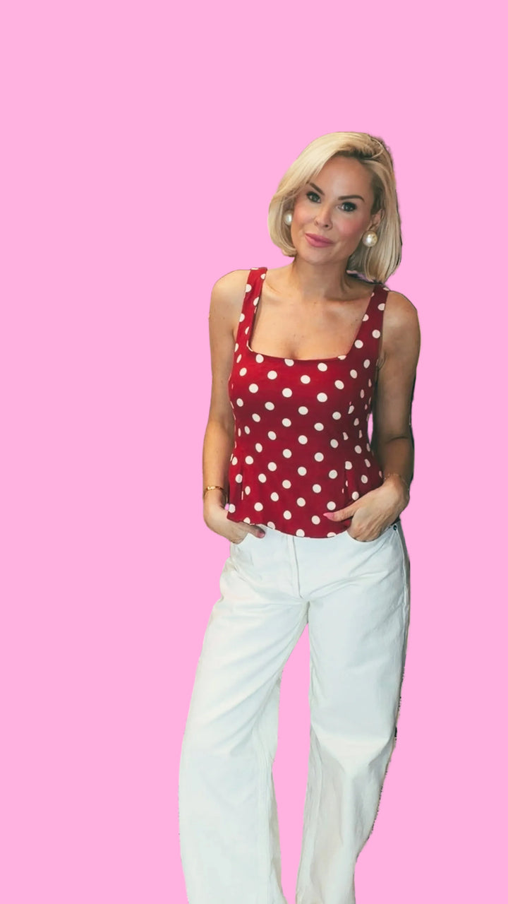 Nataly Polka Dot Peplum Tank Top