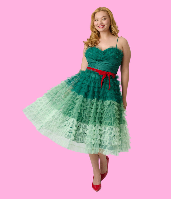 Vintage Green Ombre Tulle Cupcake Swing Dress
