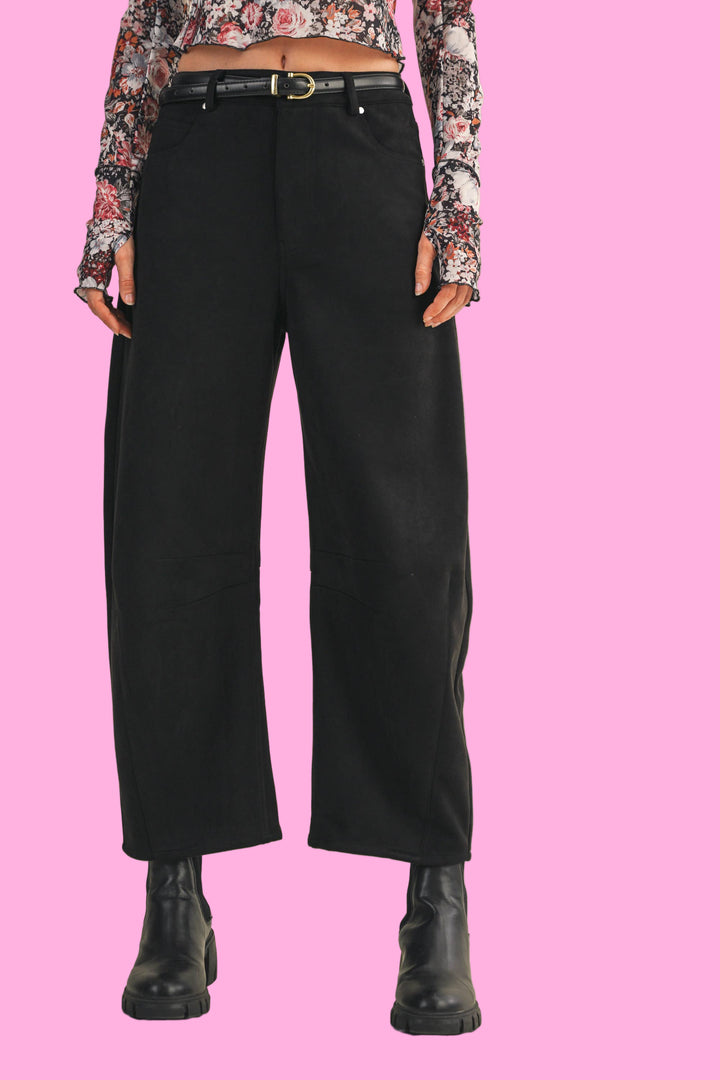 FAUX SUEDE BARREL PANTS