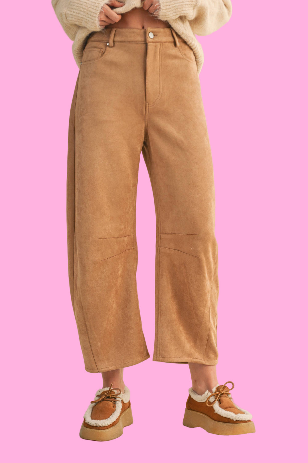 FAUX SUEDE BARREL PANTS