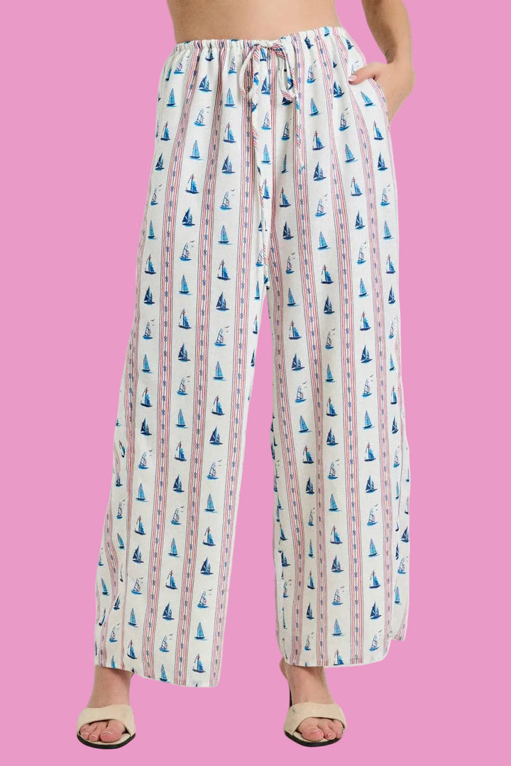 BOAT PRINT DRAWSTRING PANTS