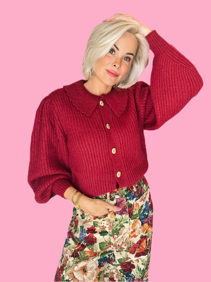 CHUNKY COLLAR KNITTED CARDIGAN
