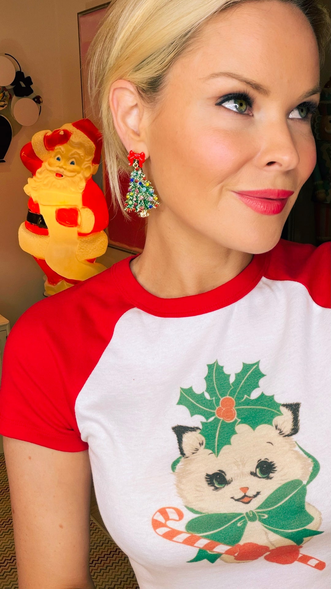 Rhinestone Red Christmas Tree Bow Earring