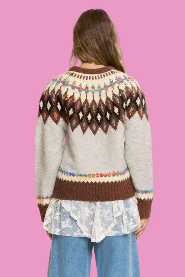 Fair Isle Yoke Crew Sweater