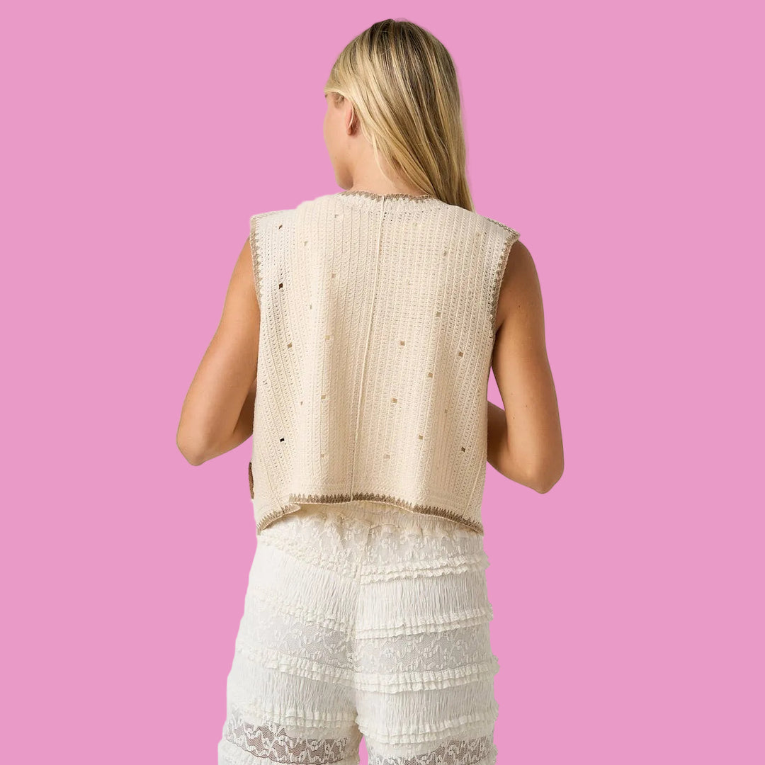 HORSE PATCH CROCHET KNIT SWEATER VEST