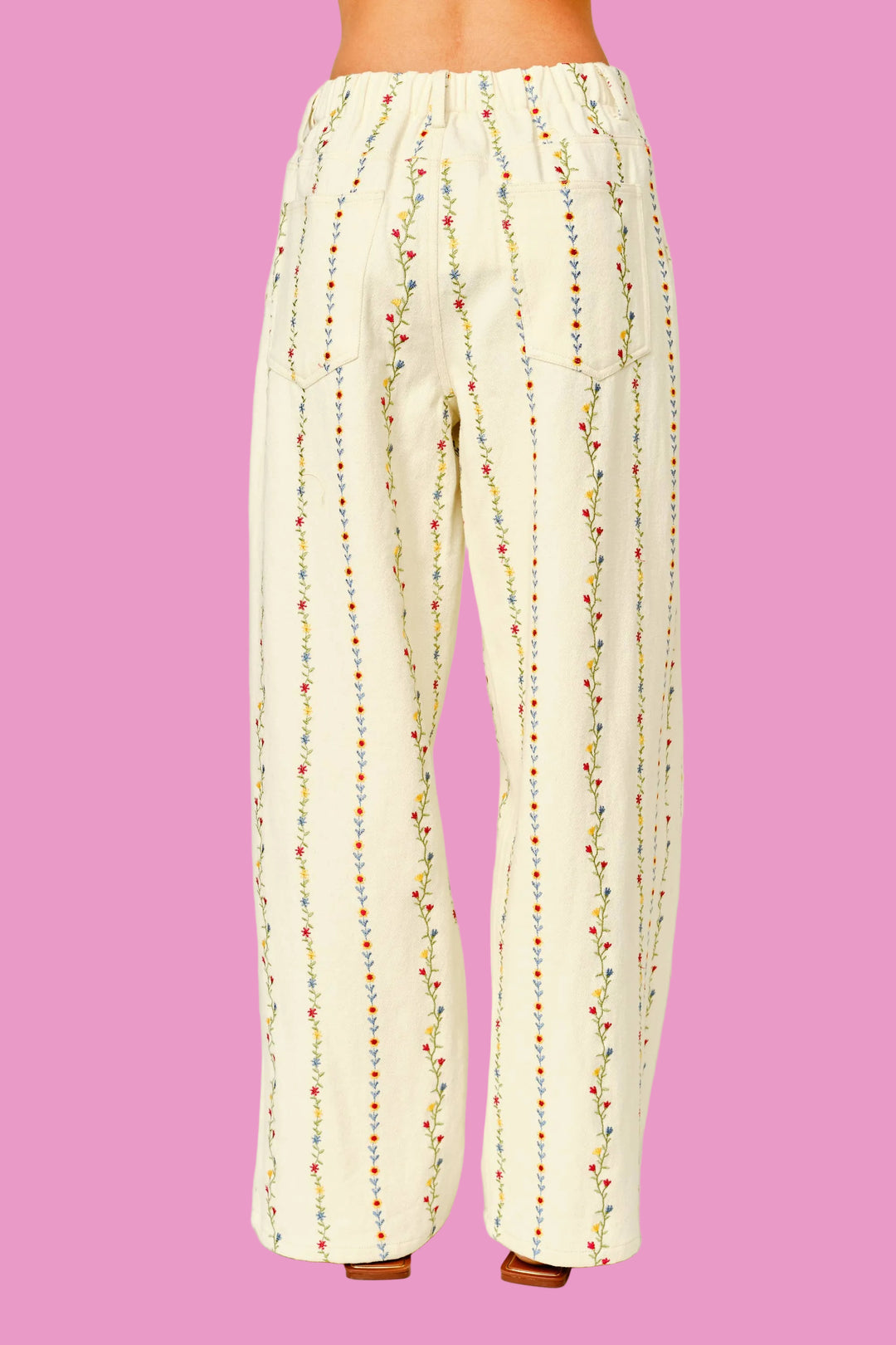 Embroidered Floral Wide-Leg Pants