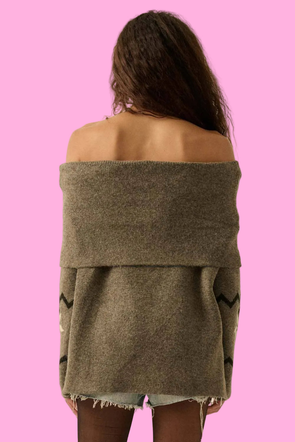 Alpine Knit Off-Shoulder Foldover Sweater