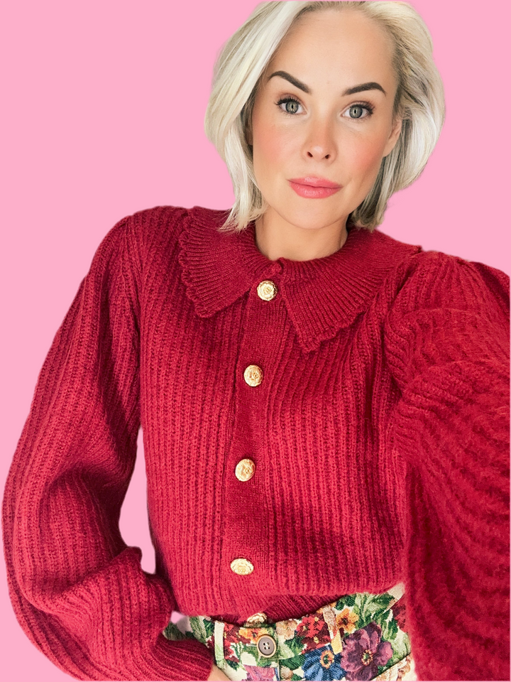 CHUNKY COLLAR KNITTED CARDIGAN