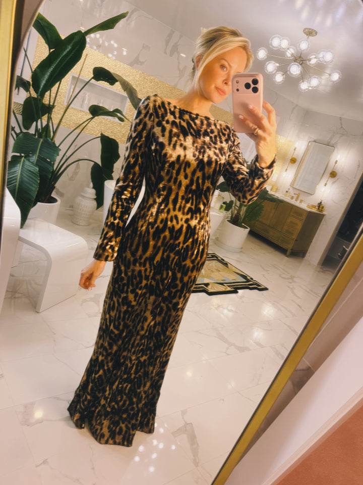 Leopard Print Velvet Gown