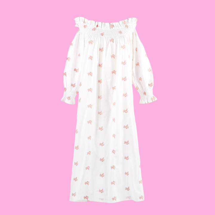 NANCY COTTON EMBROIDERED LONG SLEEVE NIGHTGOWN