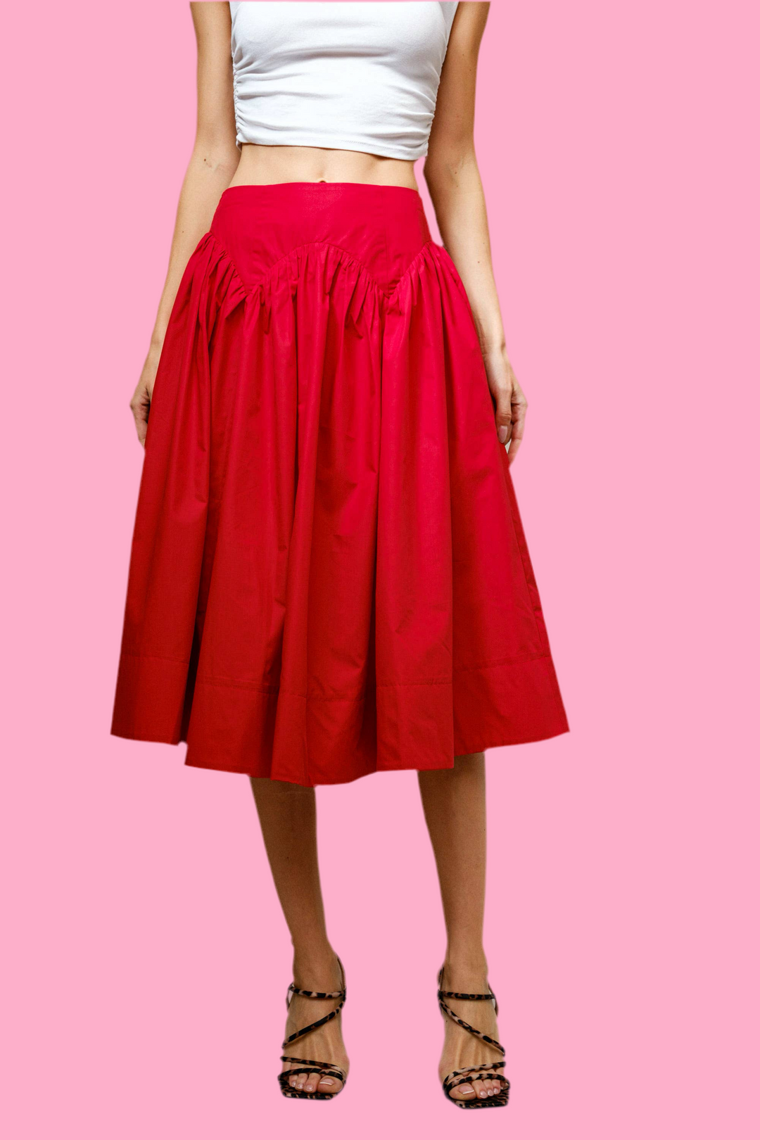 Poplin Cotton Smocked Flare Midi Skirt