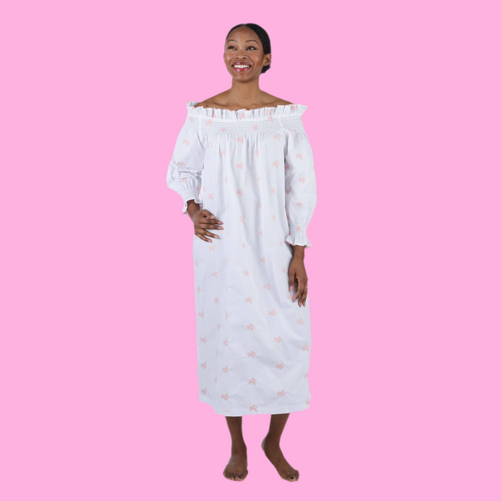 NANCY COTTON EMBROIDERED LONG SLEEVE NIGHTGOWN