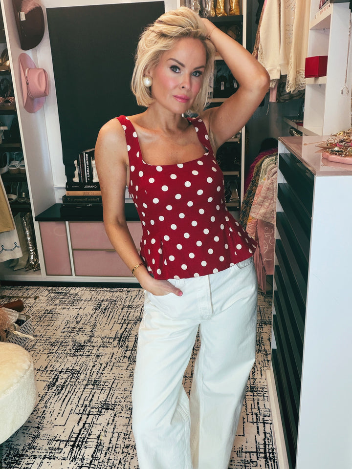 Nataly Polka Dot Peplum Tank Top
