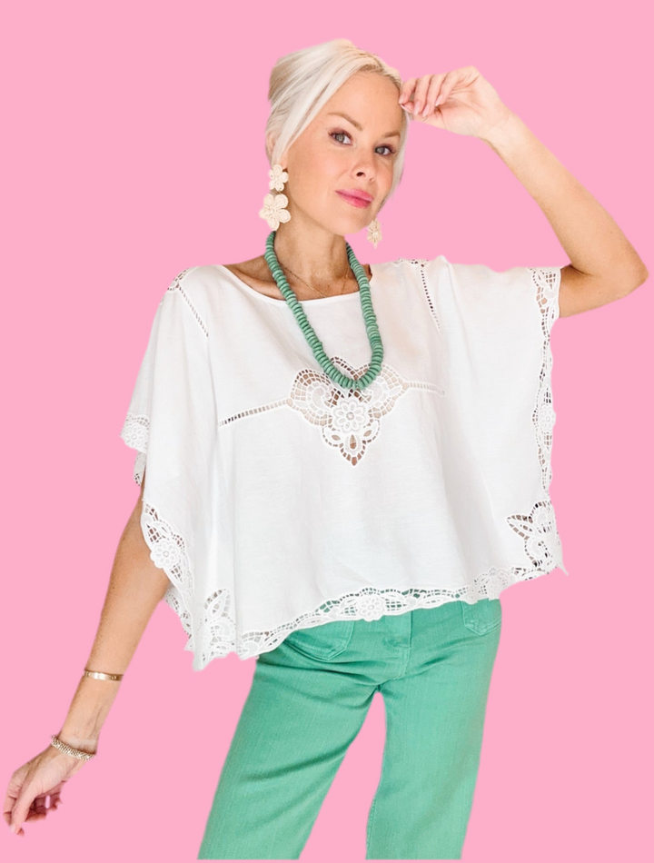 Embroidered Openwork Blouse Top