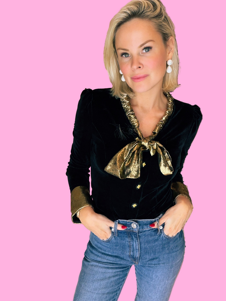 Velvet Bow Tie Blouse