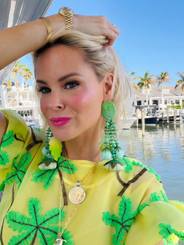 Bold Pebble Beaded Floral Drop Statement Earrings