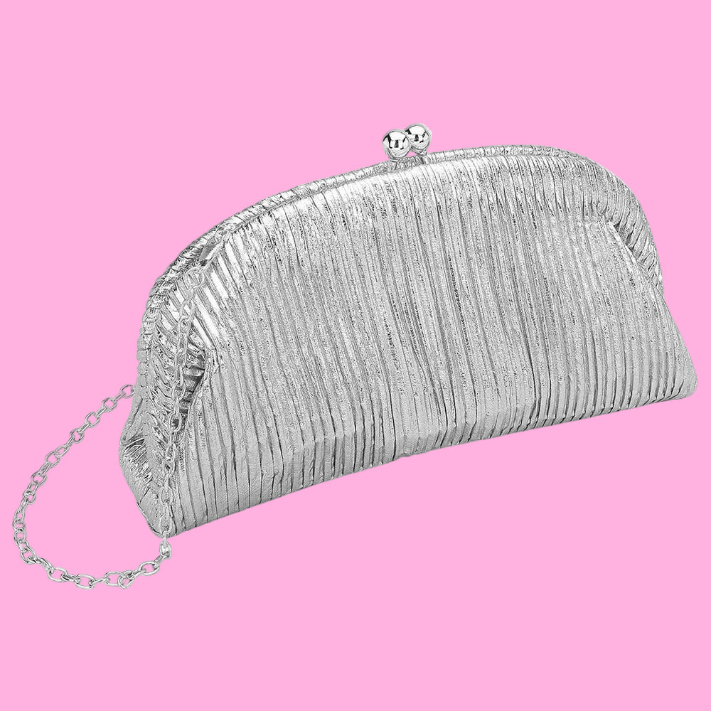 Metallic Pleated Half Moon Shape Evening Clutch