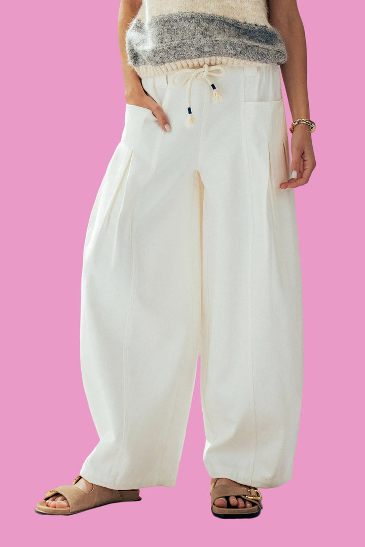 White Drawstring Balloon Pants