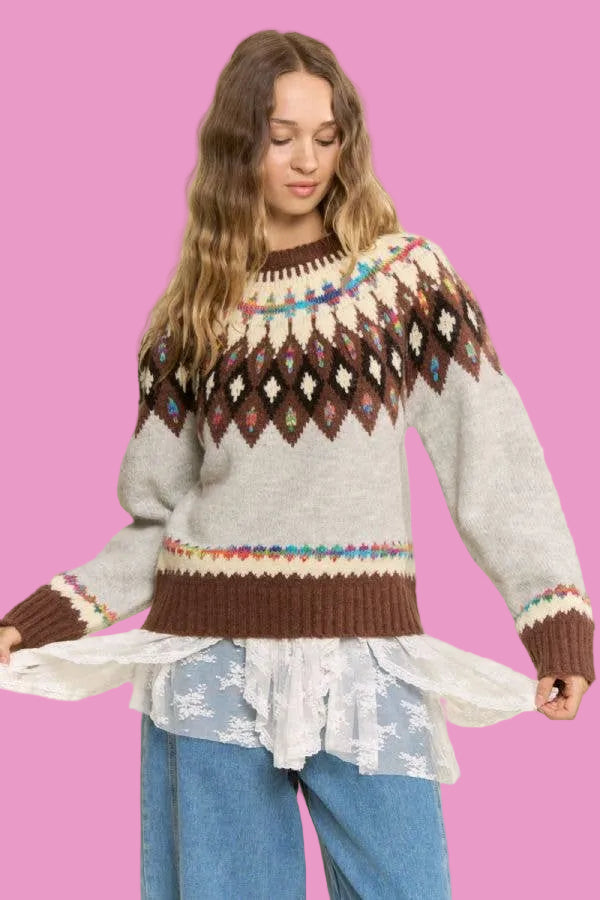 Fair Isle Yoke Crew Sweater