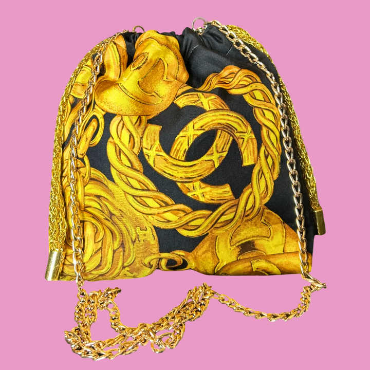 CC Logo Charms Noir Vintage Scarf Drawstring Crossbody Bag