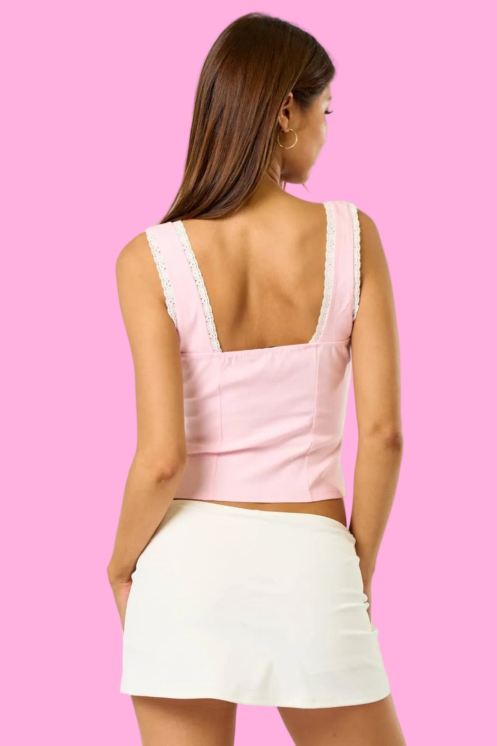 Pink Eyelet Trim Top