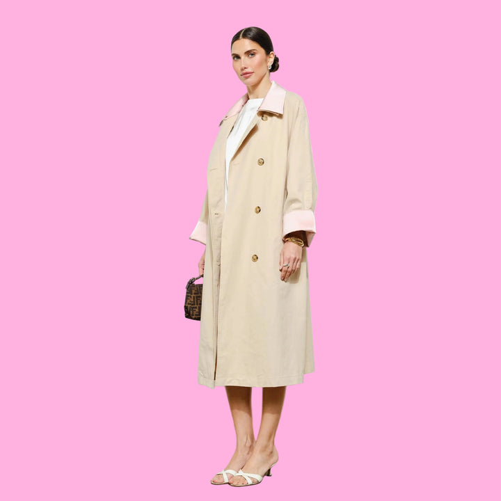Sabine Contrast-Trim Oversized Long Trench Jacket