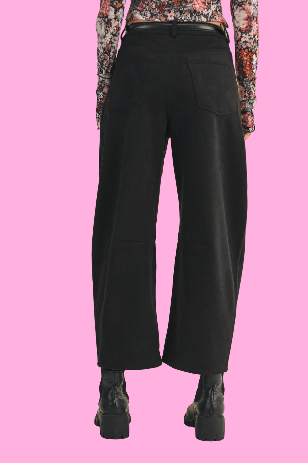 FAUX SUEDE BARREL PANTS