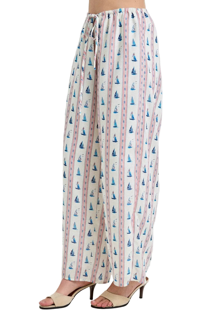 BOAT PRINT DRAWSTRING PANTS
