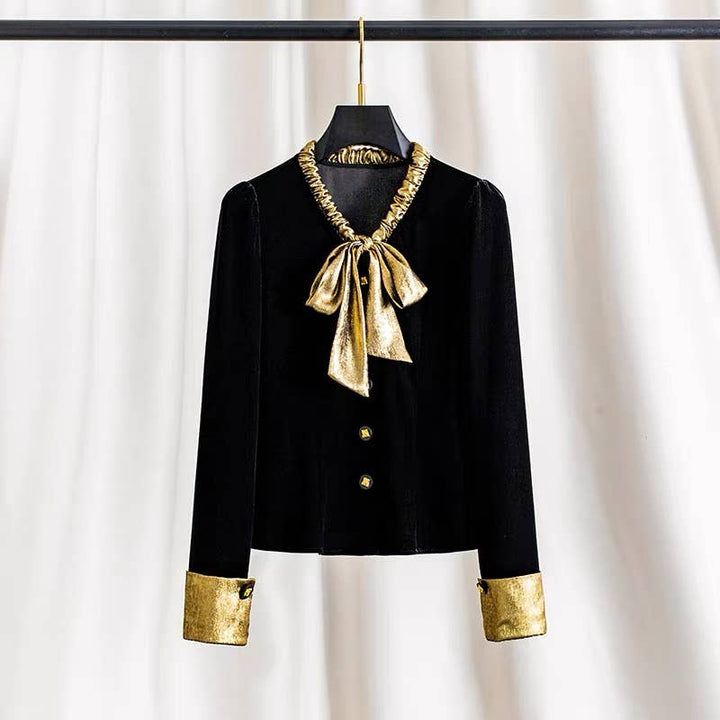 Velvet Bow Tie Blouse