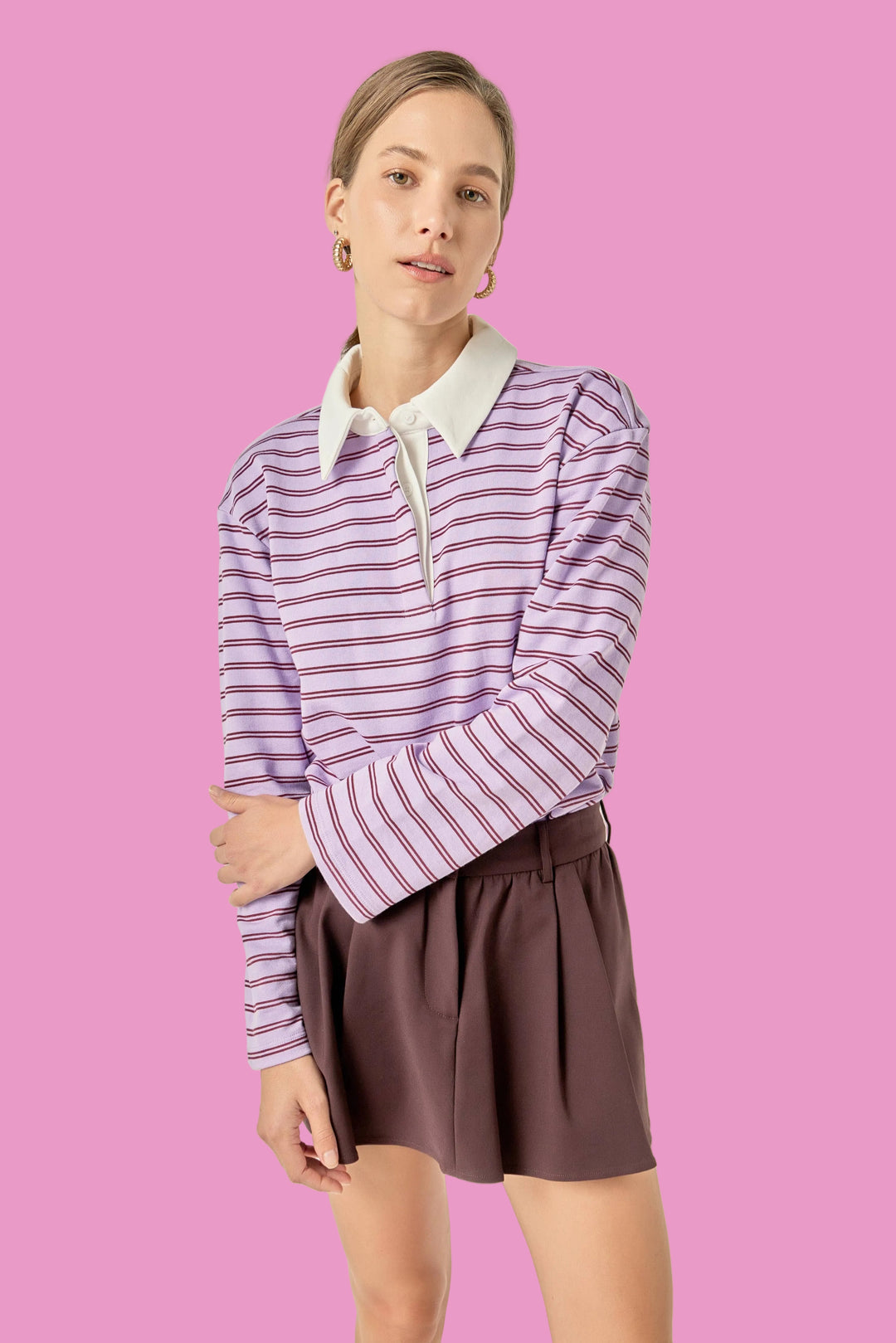 Striped Polo Knit Top