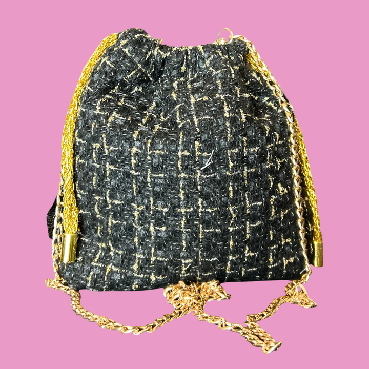 CC Logo Charms Noir Vintage Scarf Drawstring Crossbody Bag