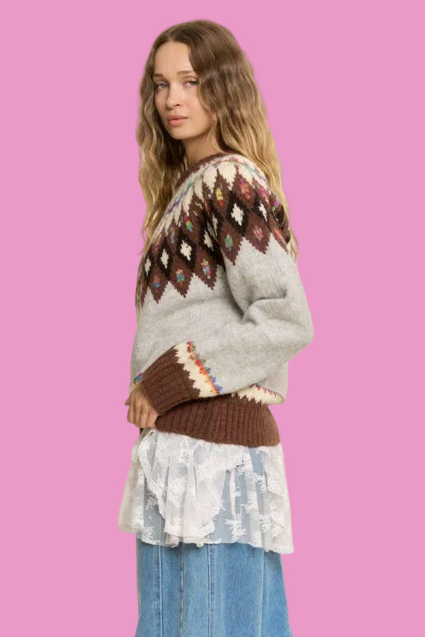 Fair Isle Yoke Crew Sweater