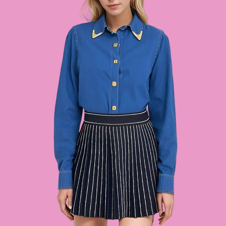 Gold Trim Denim Button-Up Shirt