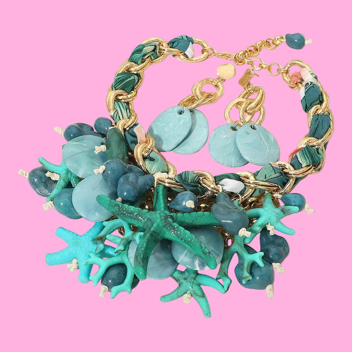 Starfish Sealife Coral Charm Embellished Statement Necklace