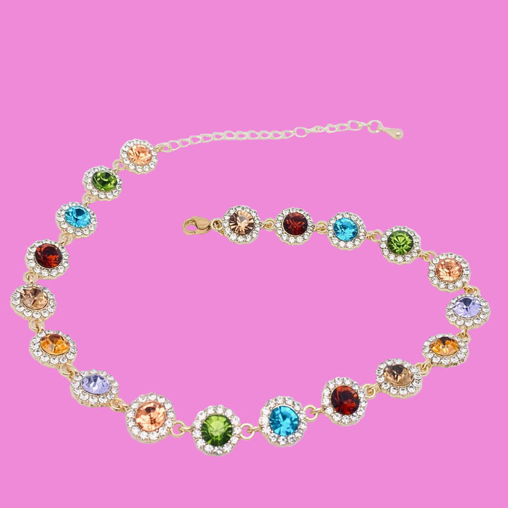 Rainbow Rhinestone Chain Choker Necklace