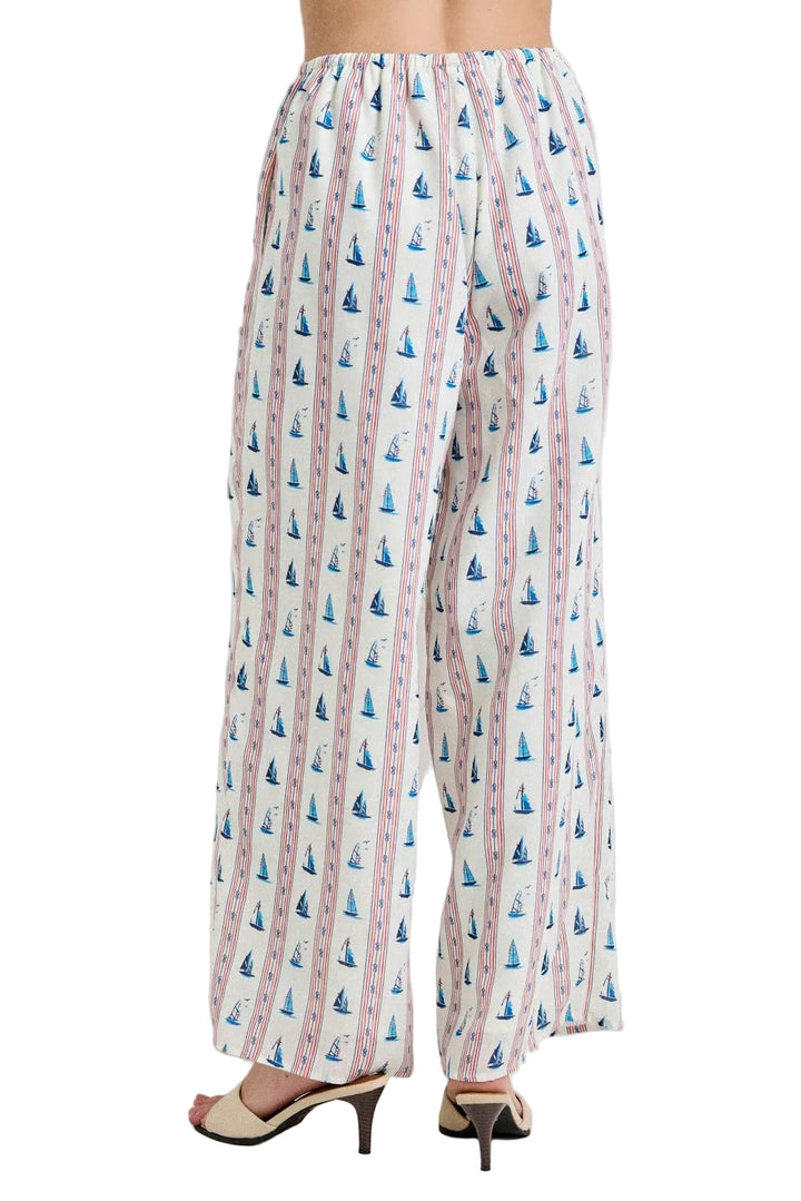 BOAT PRINT DRAWSTRING PANTS