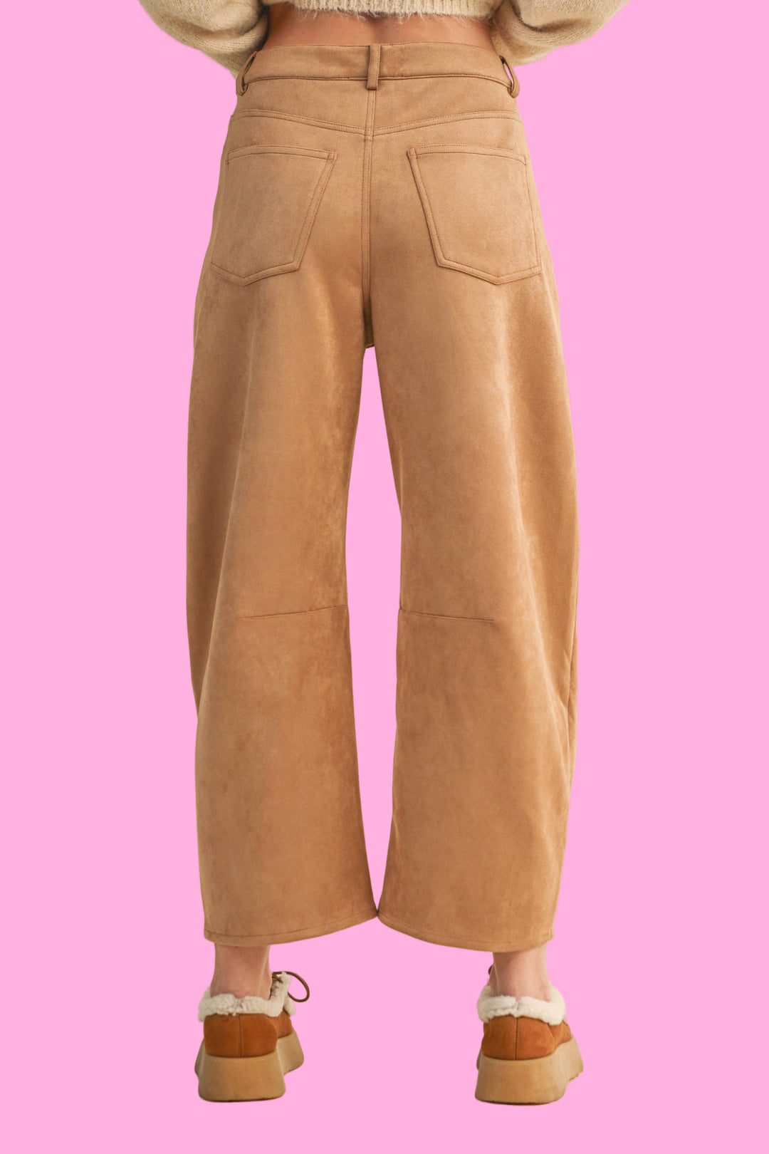 FAUX SUEDE BARREL PANTS