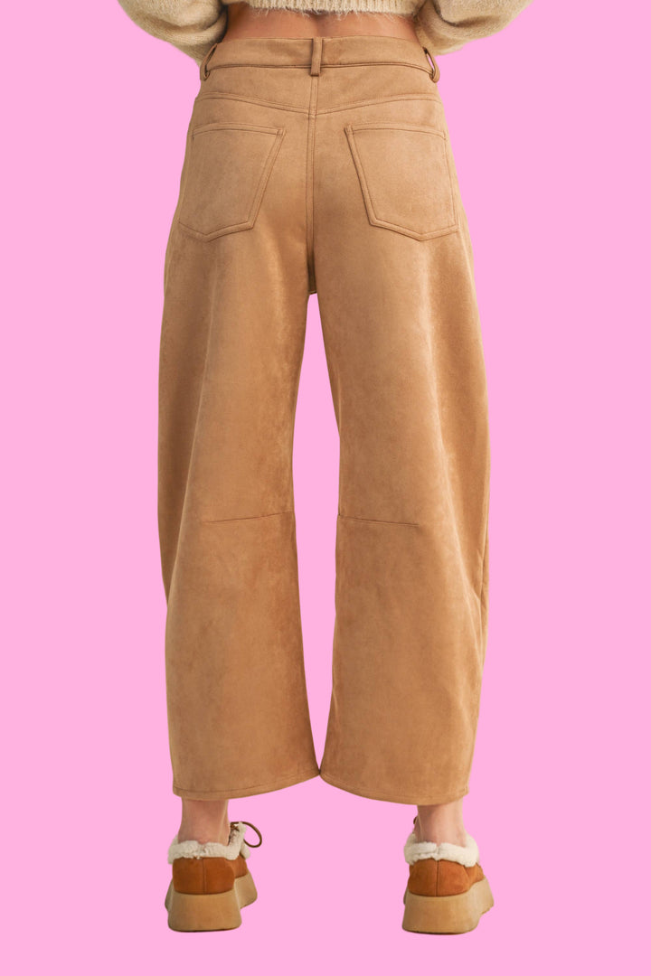 FAUX SUEDE BARREL PANTS
