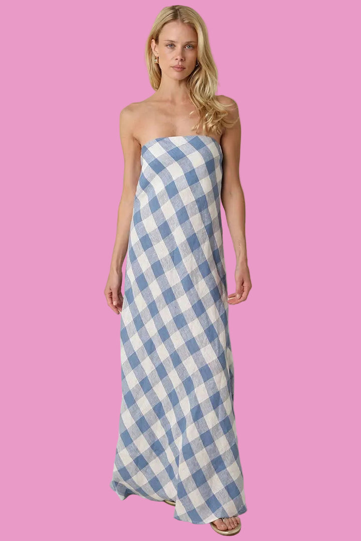 Erin Strapless Gingham Linen Maxi Dress