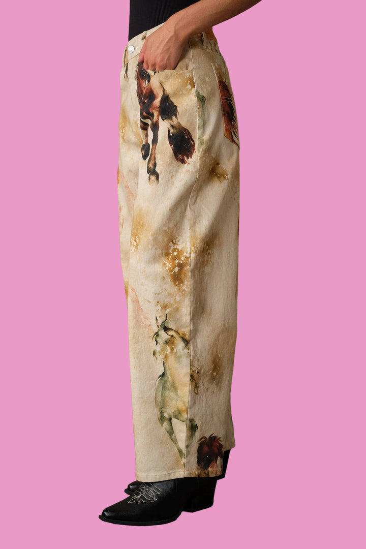 Western Horse Print Barrel Pants